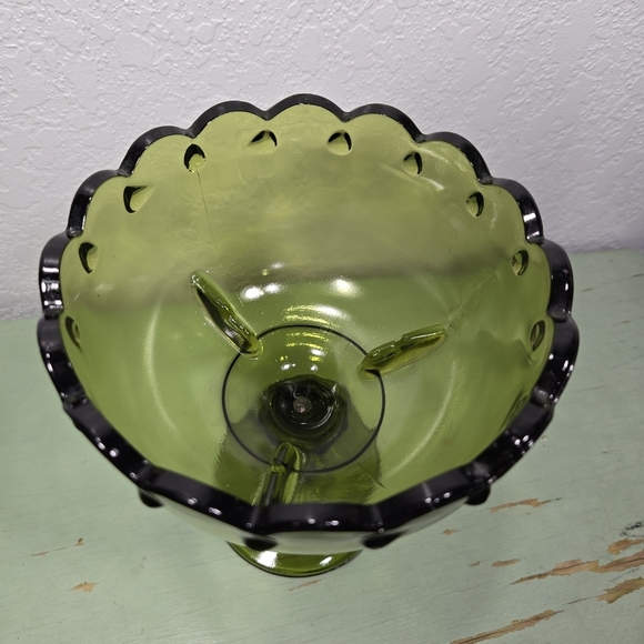 Indiana Glass Olive Green Teardrop Pedestal Compote Fruit Bowl Goblet Vintage - Picture 4 of 6